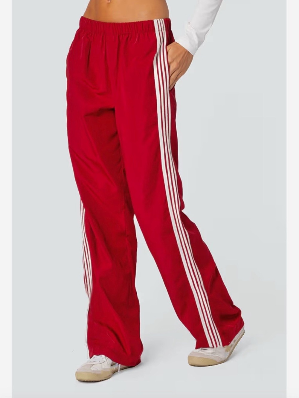 Women’s Red Track Pants with Side Stripes - Picture 1 of 4